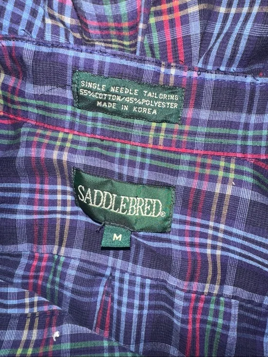 Saddlebred Recycled Navy Plaid Button-Down Ruffled Collar Shirt - Picture 4 of 6